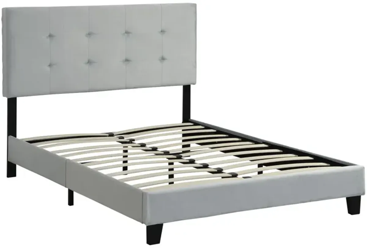 Full Size Upholstered Platform Bed Frame With Pull Point Tufted Headboard, Strong Wood Slat Support, Mattress Foundation, No Box Spring Needed - Gray