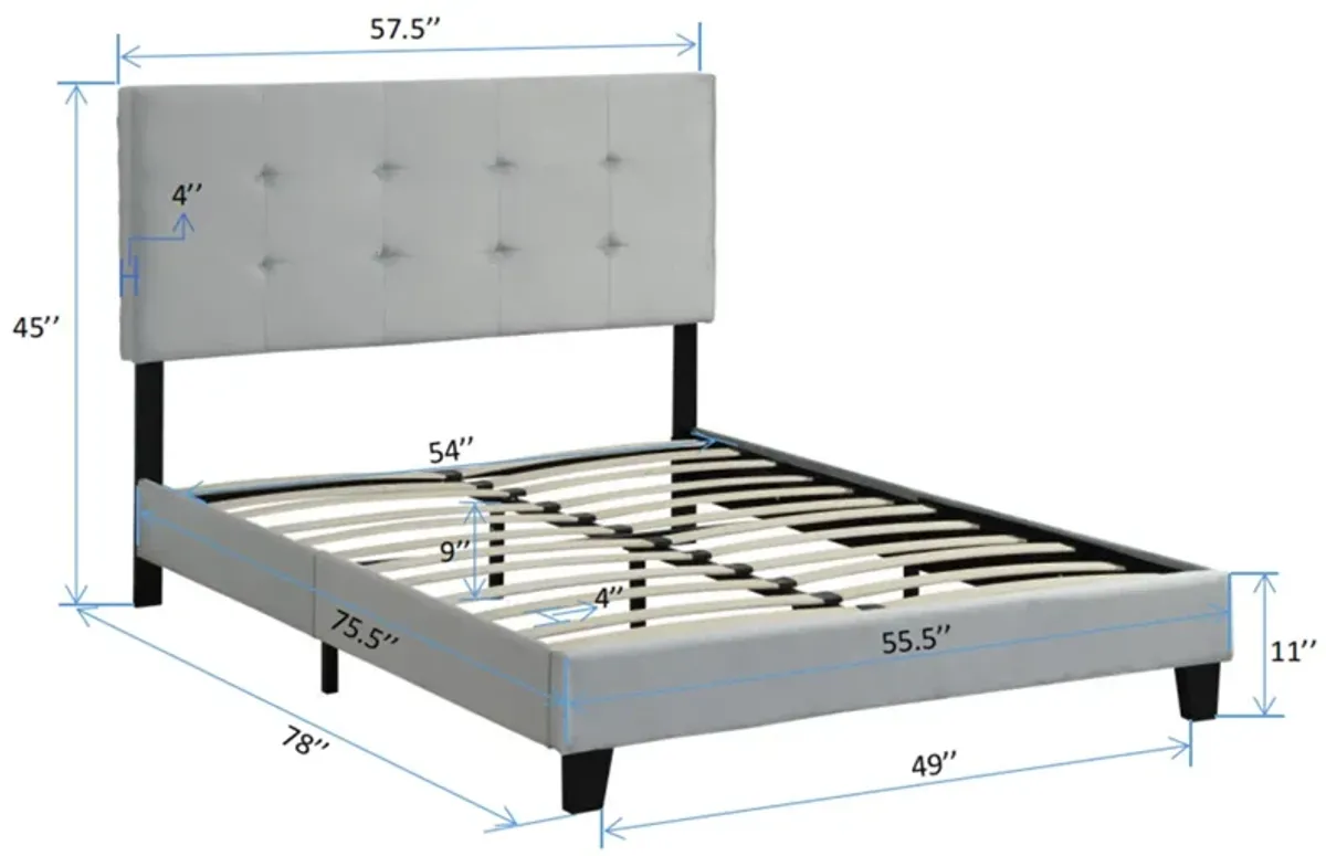 Full Size Upholstered Platform Bed Frame With Pull Point Tufted Headboard, Strong Wood Slat Support, Mattress Foundation, No Box Spring Needed - Gray