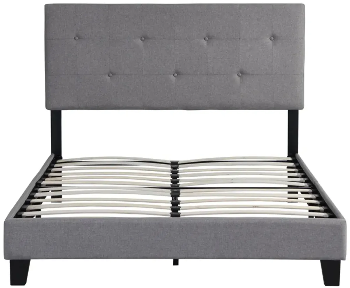 Full Size Upholstered Platform Bed Frame With Modern Button Tufted Linen Fabric Headboard, No Box Spring Needed, Wood Slat Support - Gray