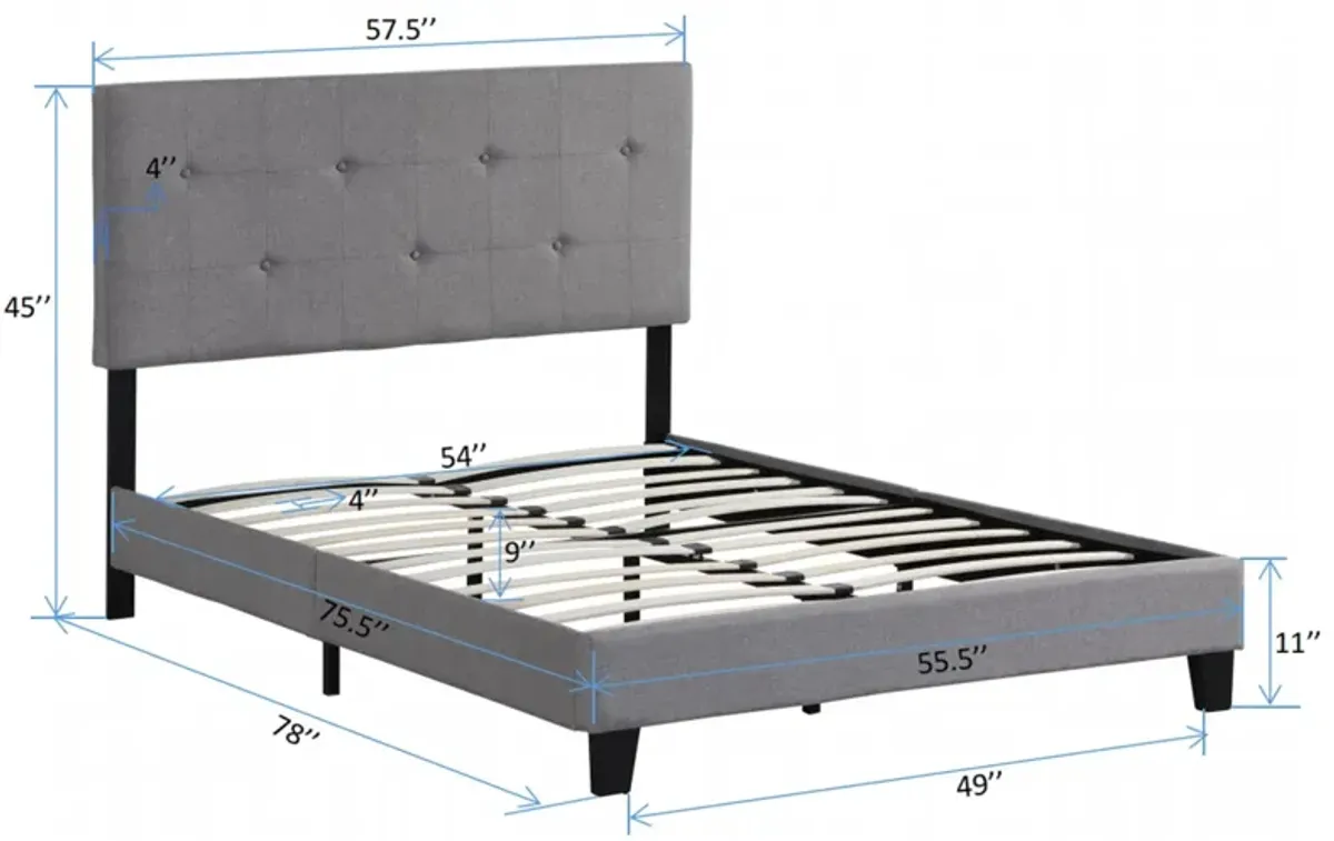 Full Size Upholstered Platform Bed Frame With Modern Button Tufted Linen Fabric Headboard, No Box Spring Needed, Wood Slat Support - Gray