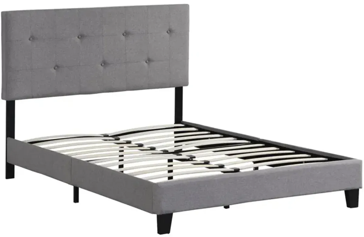 Full Size Upholstered Platform Bed Frame With Modern Button Tufted Linen Fabric Headboard, No Box Spring Needed, Wood Slat Support - Gray