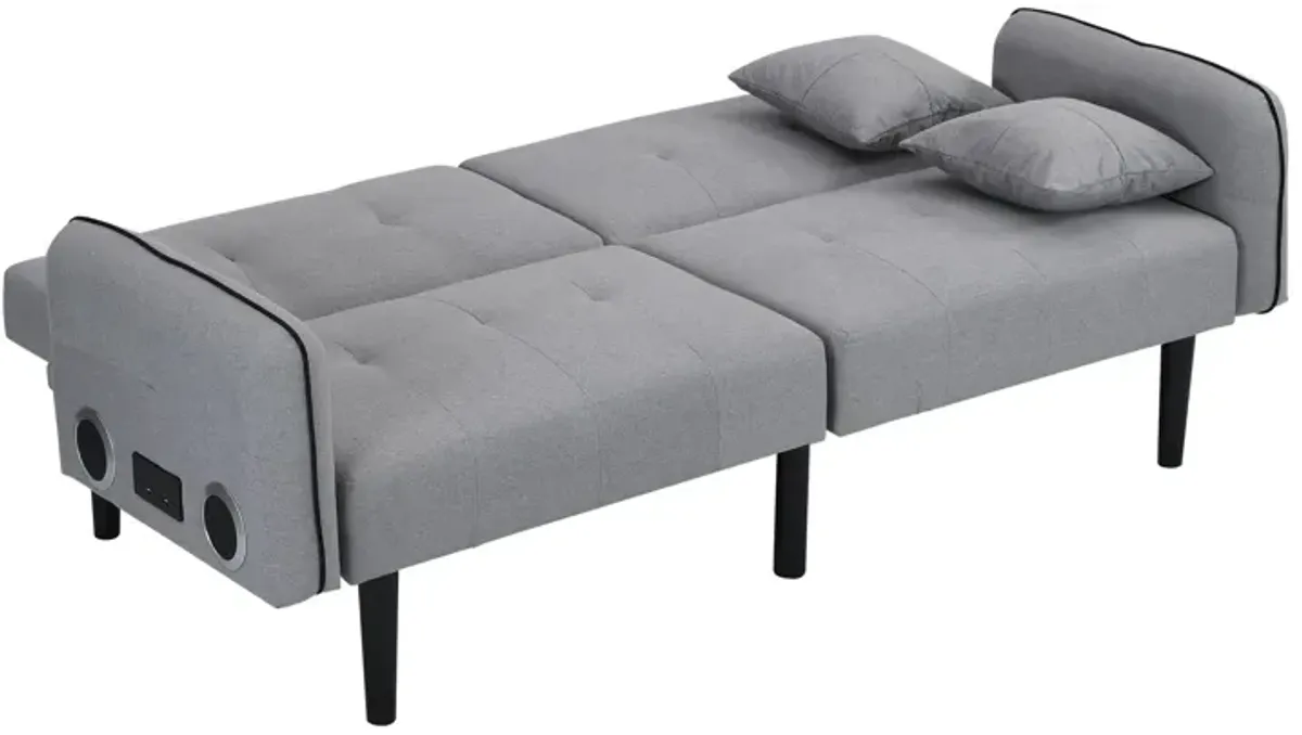 Folding Ottoman Sofa Bed With Stereo - Gray Fabric