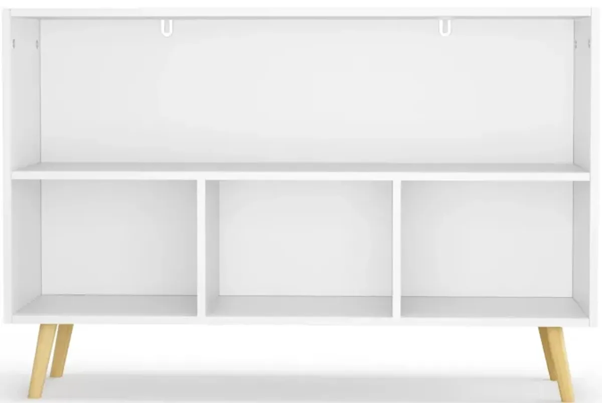 Kids Bookcase With Collapsible Fabric Drawers, Children's Book Display, Toy Storage Cabinet Organizer - White / Gray