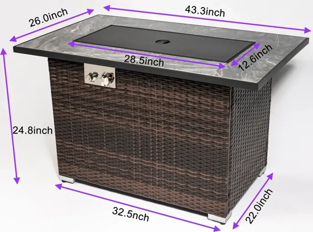 44" Outdoor Fire Pit Table, Propane Fire Table With Ceramic Tabletop Gas Fire Table - Espresso