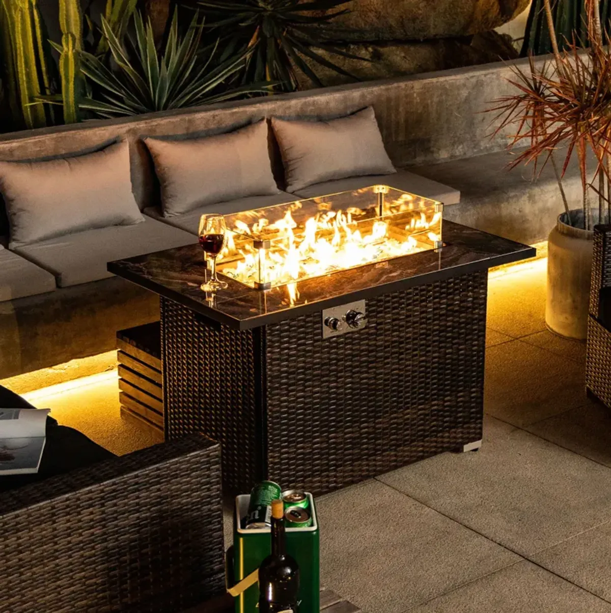 44" Outdoor Fire Pit Table, Propane Fire Table With Ceramic Tabletop Gas Fire Table - Espresso