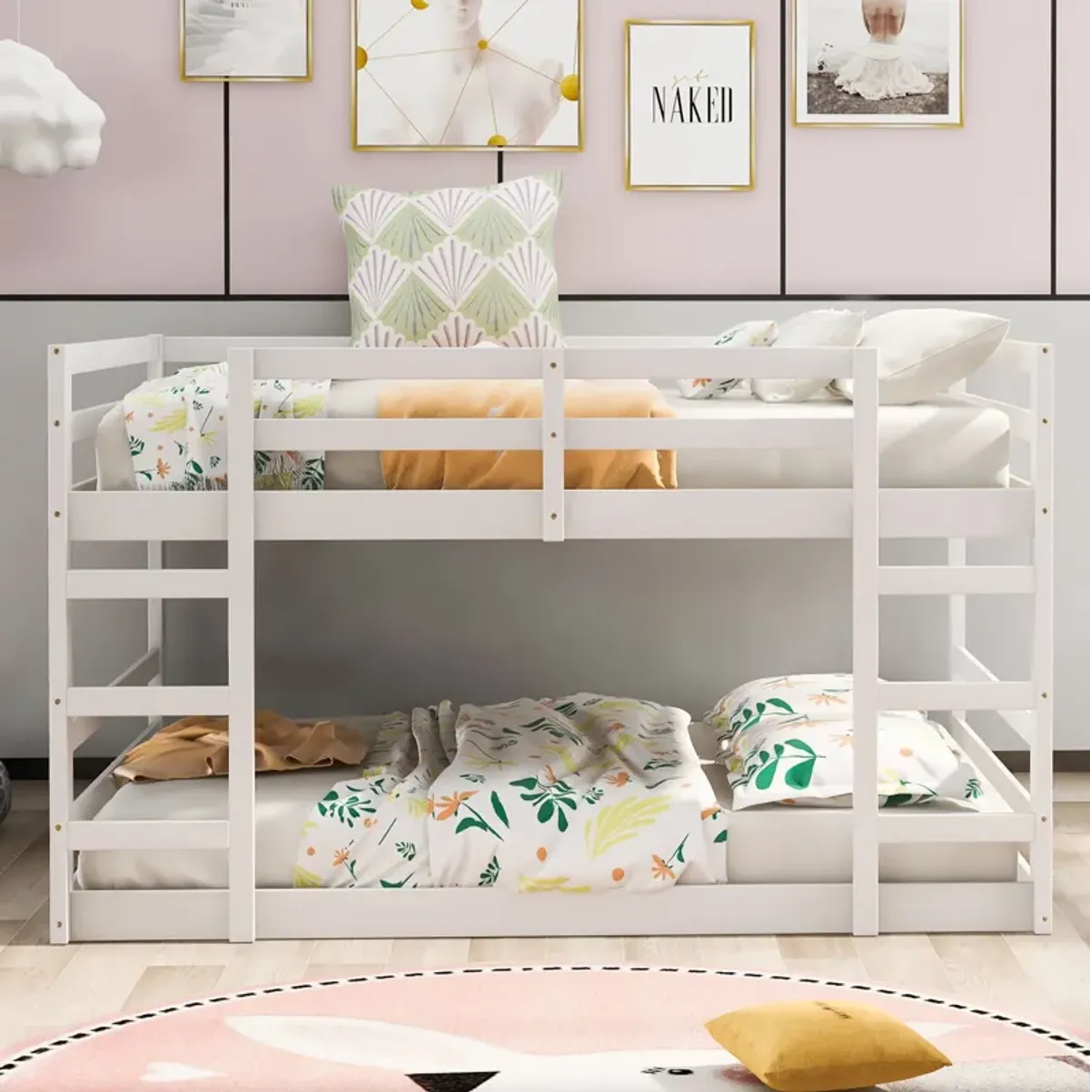 Full Over Full Bunk Bed With Ladder - White