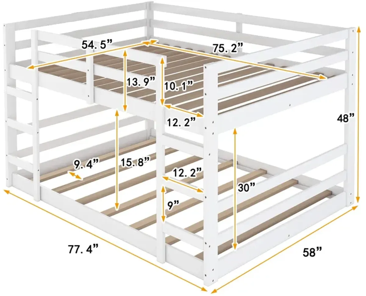 Full Over Full Bunk Bed With Ladder - White