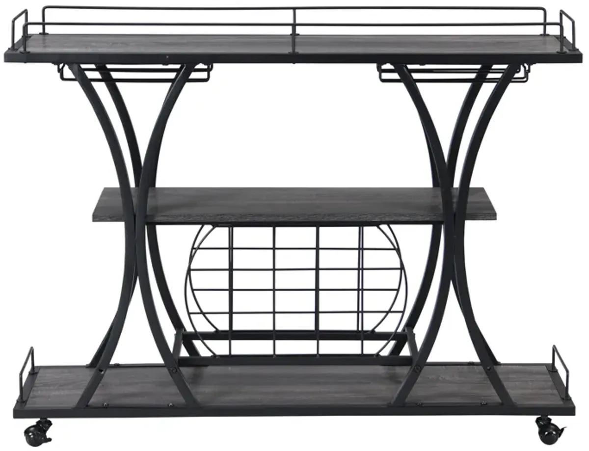 Industrial Bar Cart Kitchen Bar & Serving Cart For Home With Wheels 3 Tier Storage Shelves - Black / Gray