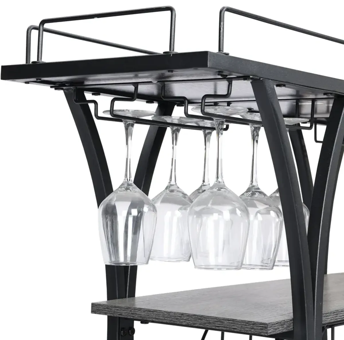 Industrial Bar Cart Kitchen Bar & Serving Cart For Home With Wheels 3 Tier Storage Shelves - Black / Gray