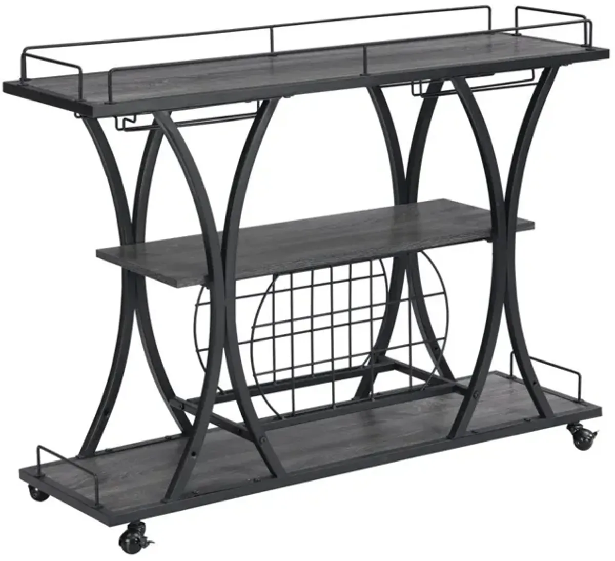 Industrial Bar Cart Kitchen Bar & Serving Cart For Home With Wheels 3 Tier Storage Shelves - Black / Gray