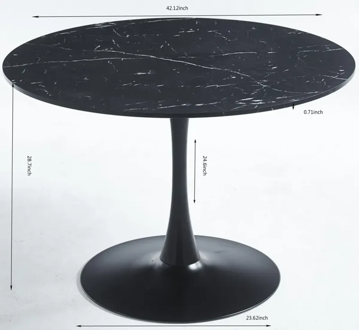 42.1" Tulip Table Mid-Century Dining Table For 4-6 People With Round MDF Table Top, Pedestal Dining Table, End Table Leisure Coffee Table - Black