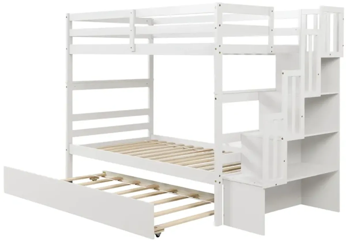 Twin Over Twin Bunk Beds With Twin Trundle And Stairway Storage Function