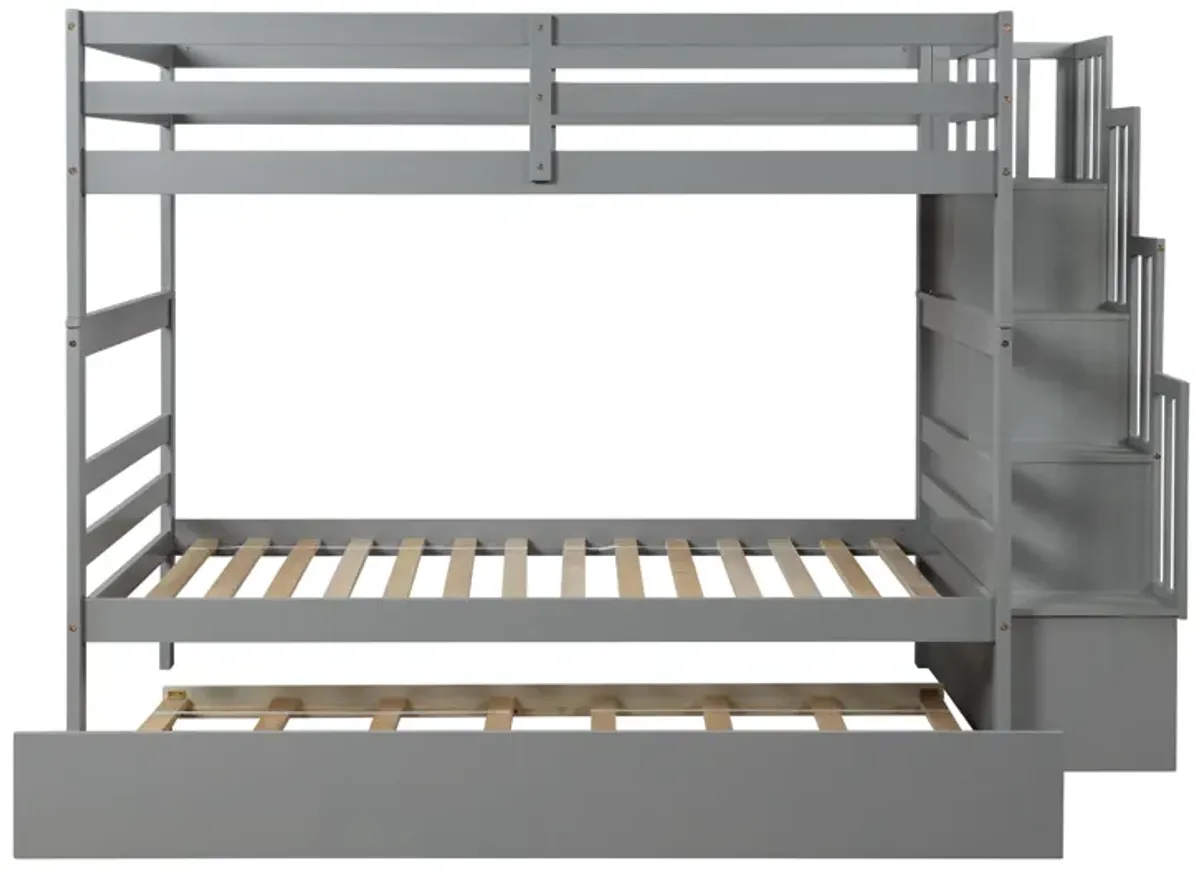 Twin Over Twin Bunk Beds With Twin Trundle And Stairway Storage Function