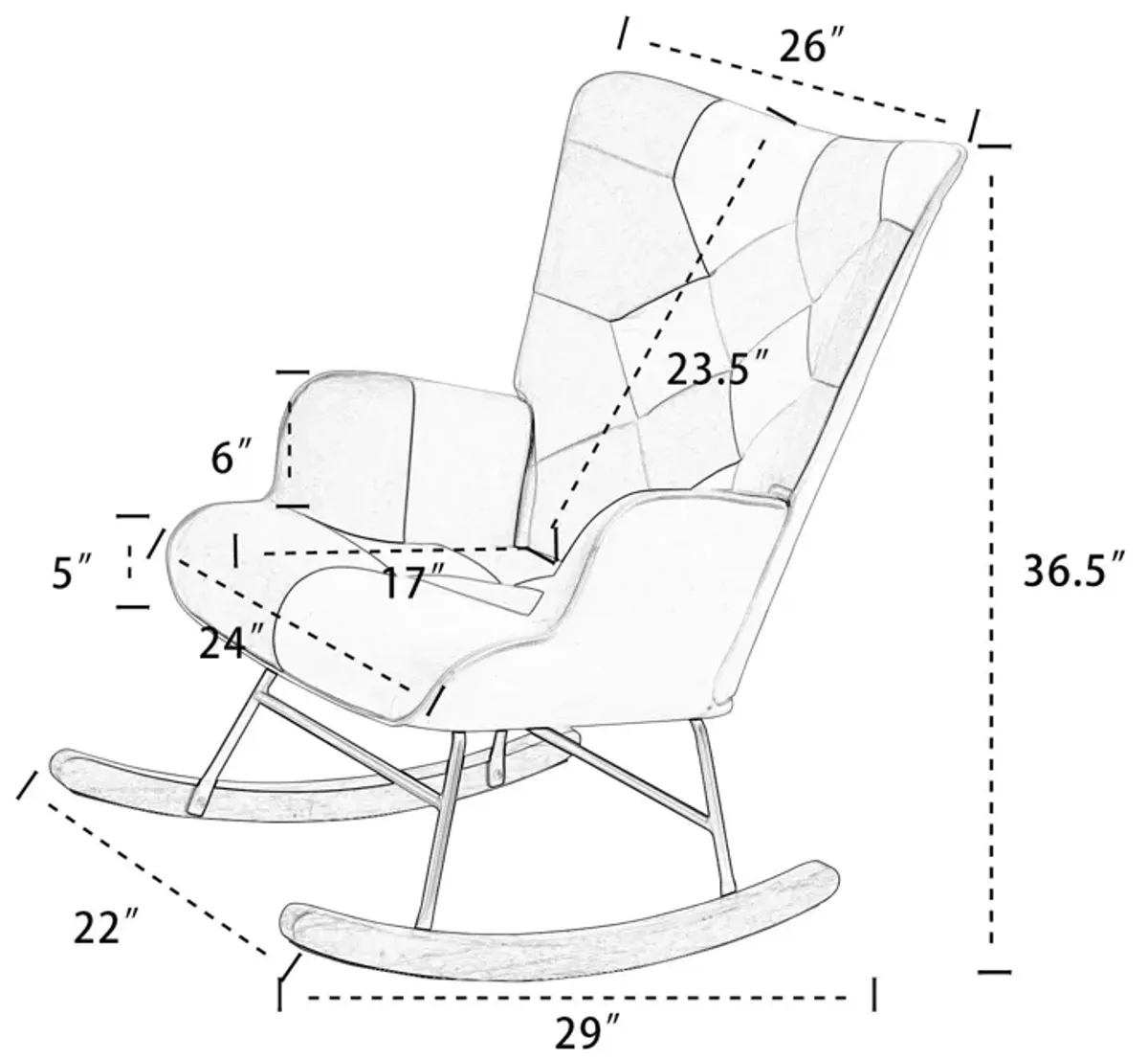 Accent Rocking Chair, Mid-Century Fabric Rocker Chair With Wood Legs And Patchwork Linen For Livingroom Bedroom