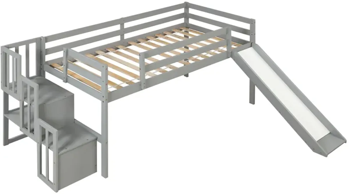 Loft Bed With Staircase, Storage, Slide, Full-Length Safety Guardrails, No Box Spring Needed