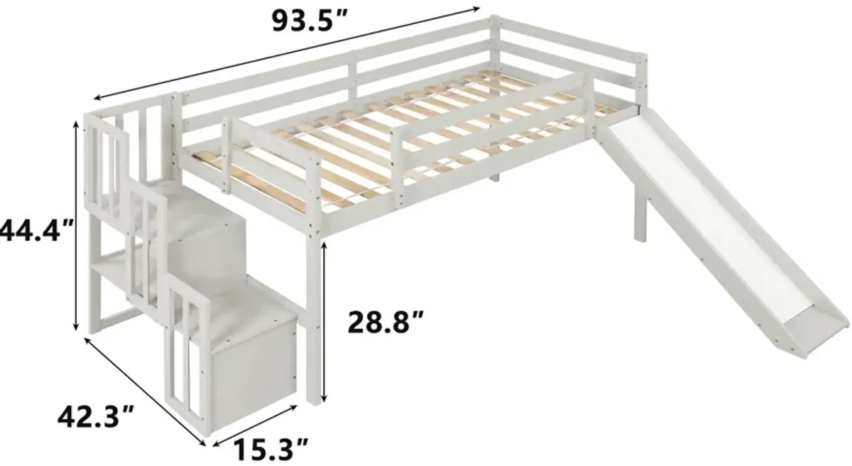 Loft Bed With Staircase, Storage, Slide, Full-Length Safety Guardrails, No Box Spring Needed