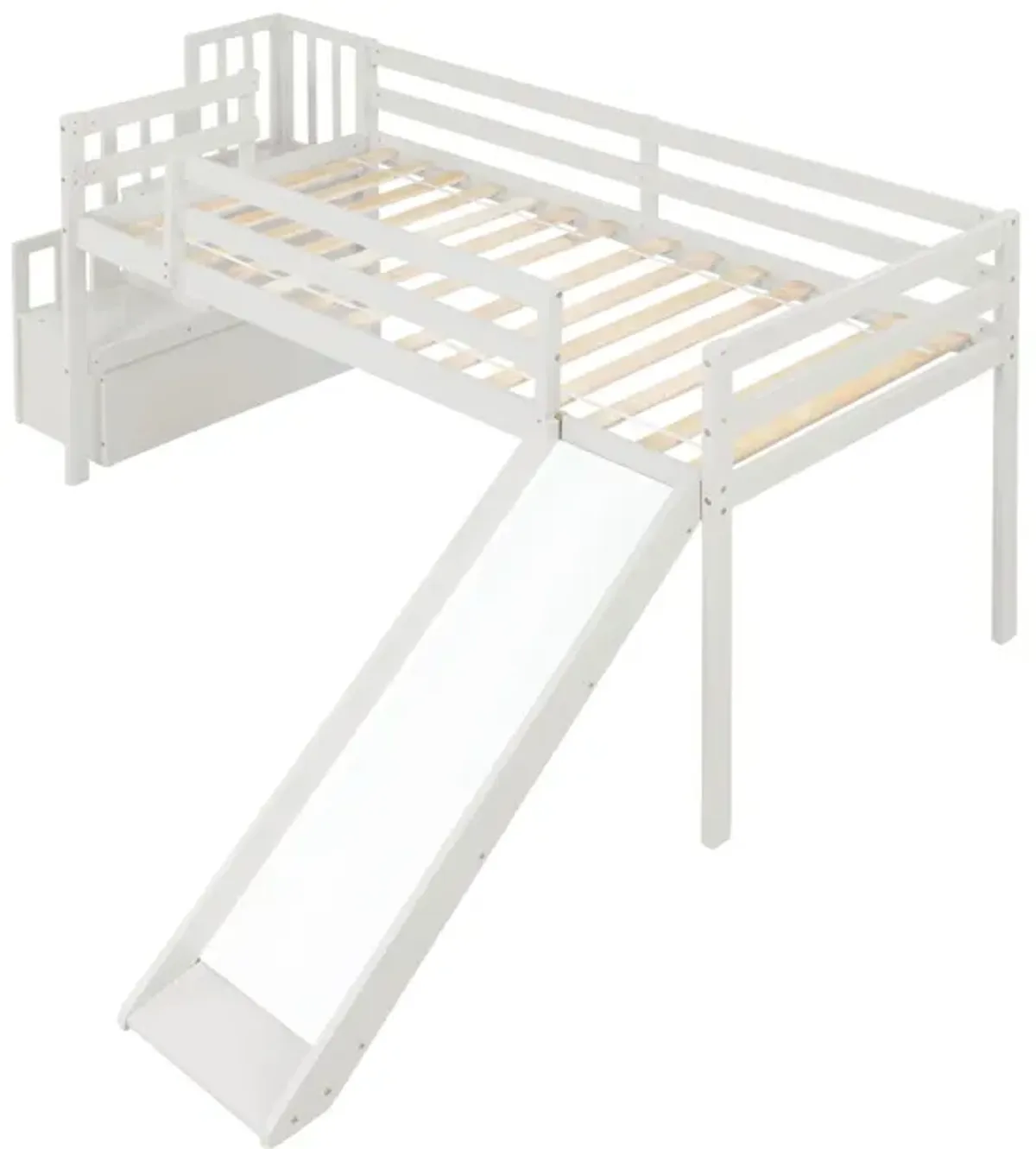 Loft Bed With Staircase, Storage, Slide, Full-Length Safety Guardrails, No Box Spring Needed