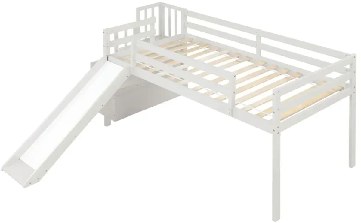 Loft Bed With Staircase, Storage, Slide, Full-Length Safety Guardrails, No Box Spring Needed