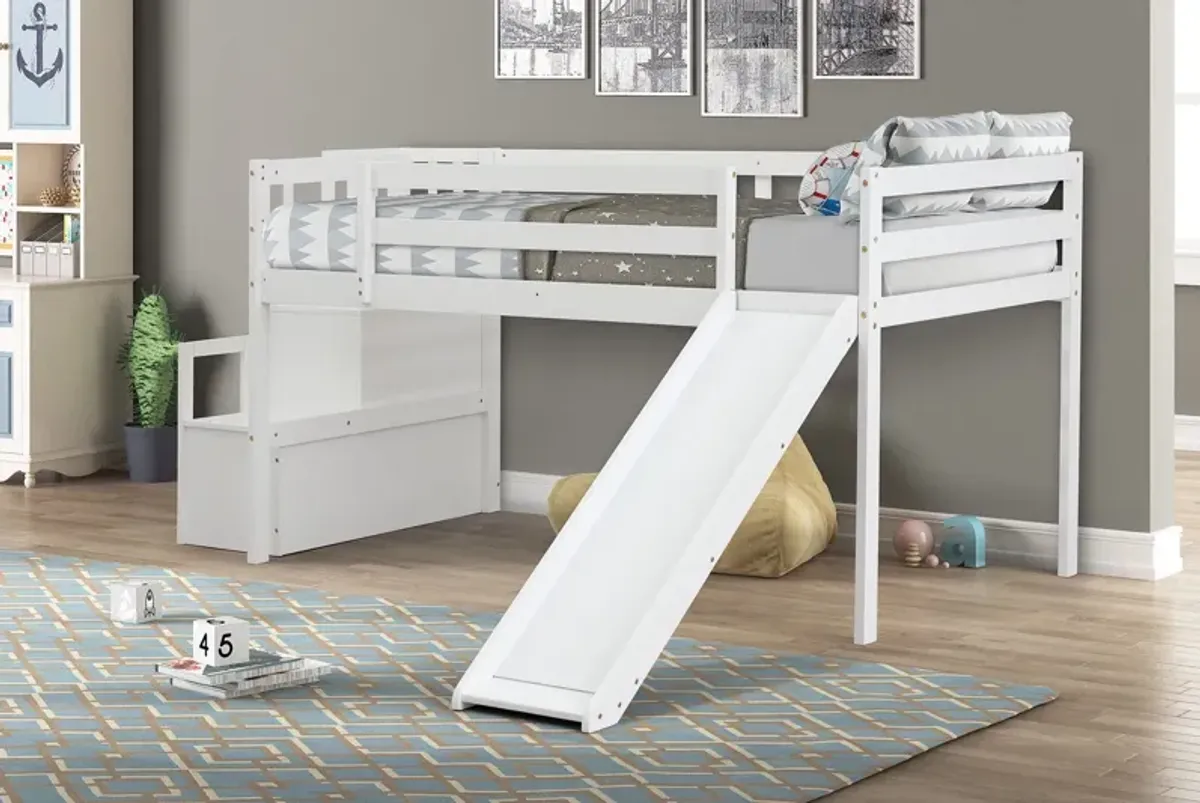 Loft Bed With Staircase, Storage, Slide, Full-Length Safety Guardrails, No Box Spring Needed