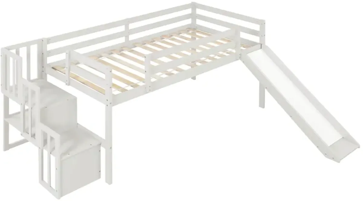 Loft Bed With Staircase, Storage, Slide, Full-Length Safety Guardrails, No Box Spring Needed