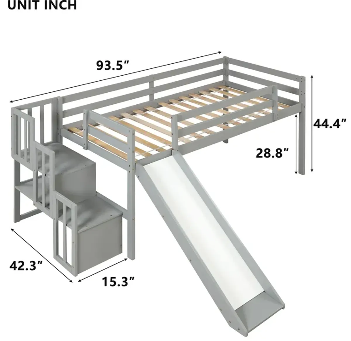 Loft Bed With Staircase, Storage, Slide, Full-Length Safety Guardrails, No Box Spring Needed