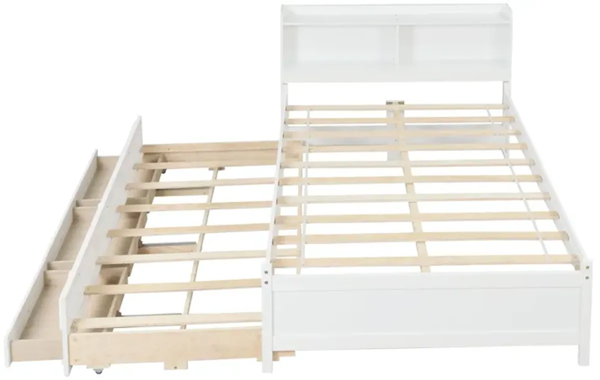 Bed With Bookcase, Twin Trundle, Drawers