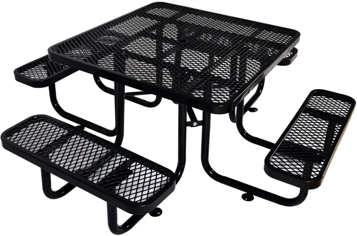 Square Outdoor Steel Picnic Table , With Umbrella Pole