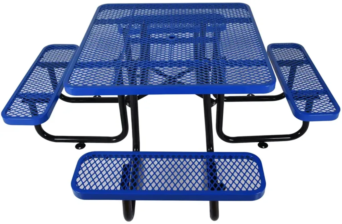 Square Outdoor Steel Picnic Table , With Umbrella Pole