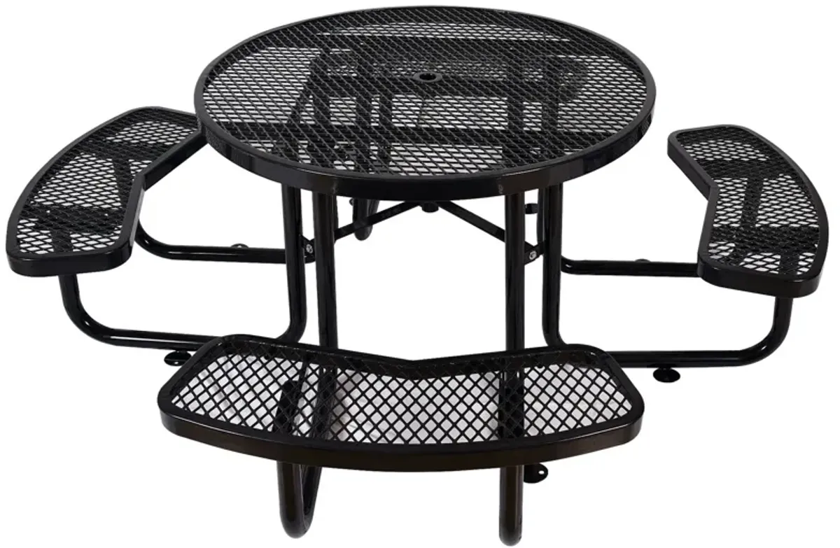 Round Outdoor Steel Picnic Table With Umbrella Pole