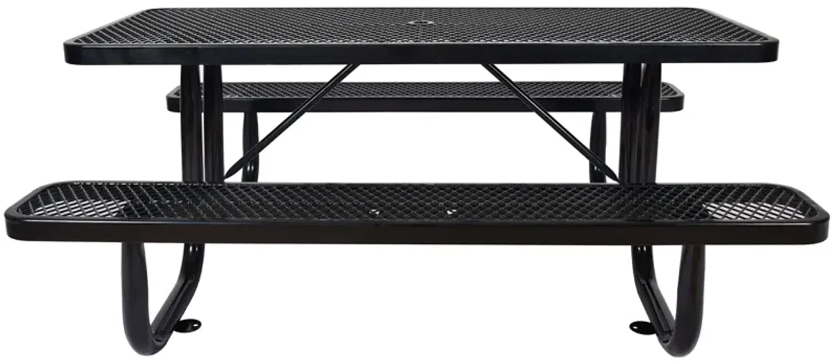 Rectangular Outdoor Steel Picnic Table With Umbrella Pole