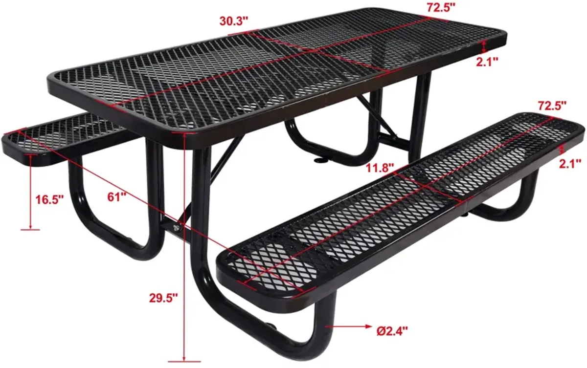 Rectangular Outdoor Steel Picnic Table With Umbrella Pole