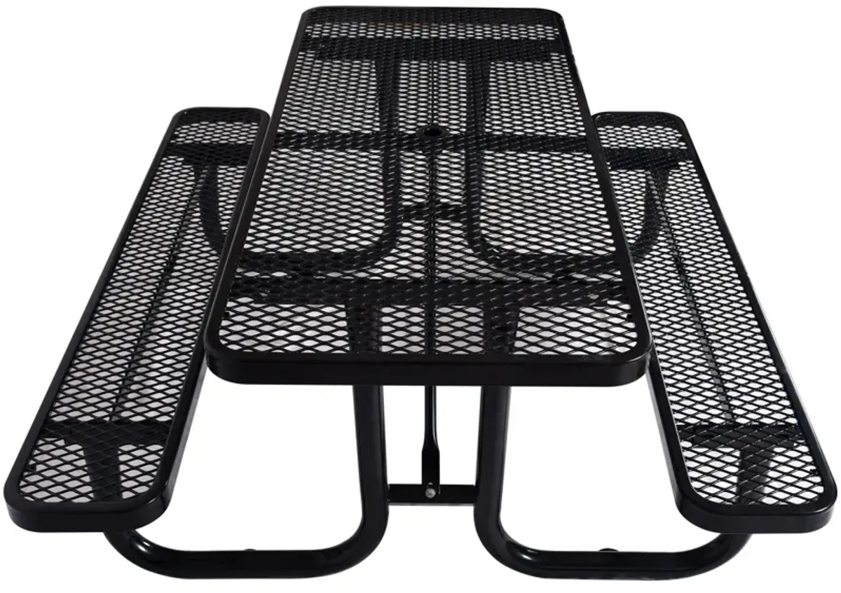 Rectangular Outdoor Steel Picnic Table With Umbrella Pole