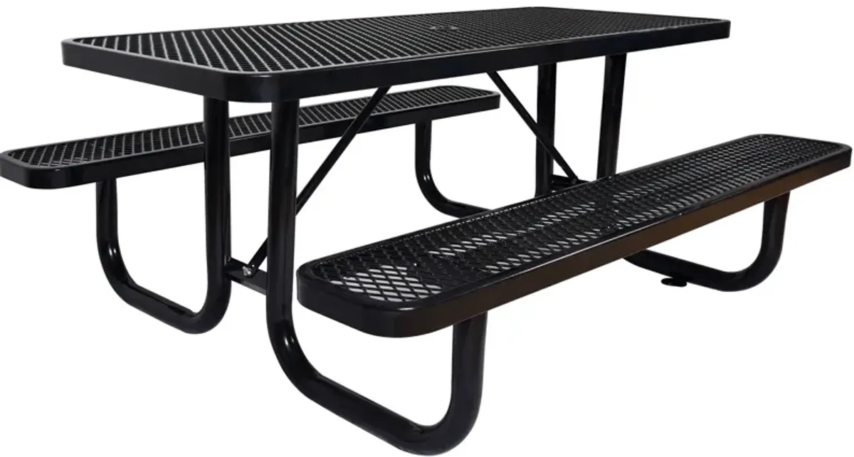 Rectangular Outdoor Steel Picnic Table With Umbrella Pole