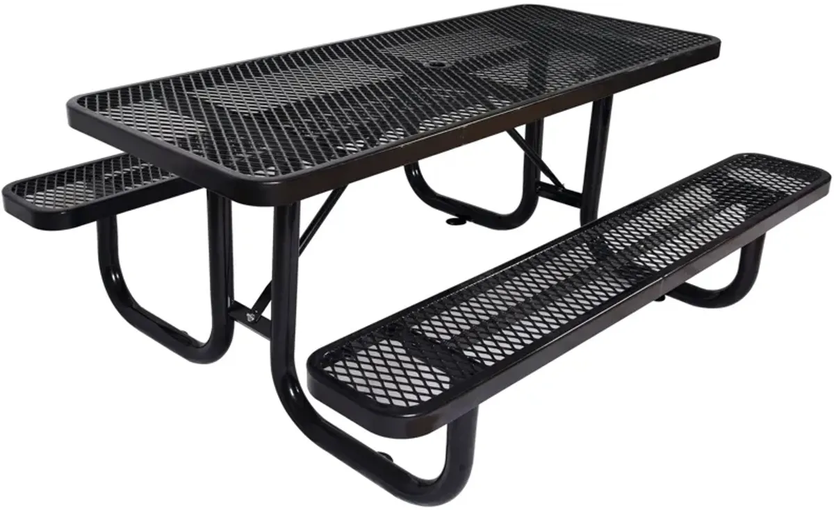 Rectangular Outdoor Steel Picnic Table With Umbrella Pole