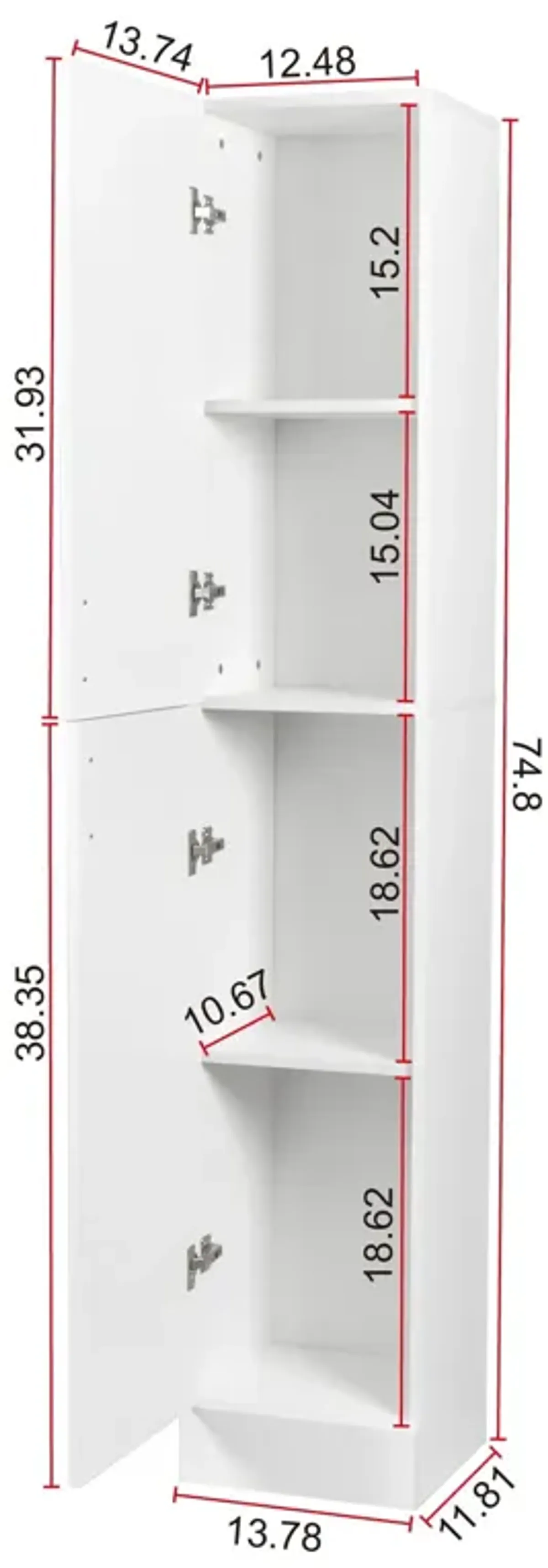 Freestanding Cabinet With Inadjustable Shelves And Two Doors For Kitchen, Dining Room - White