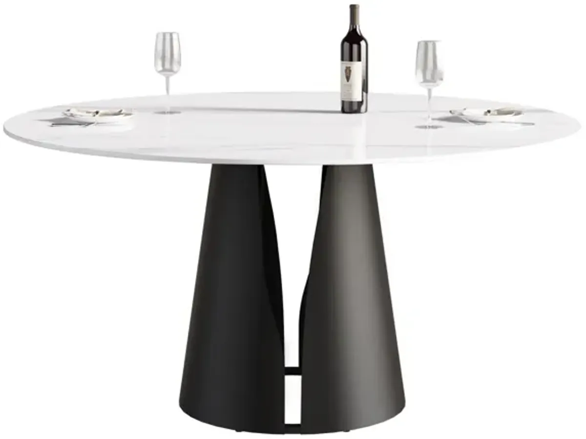 59.05" Modern Artificial Stone Round Carbon Steel Base Dining Table - White / Black