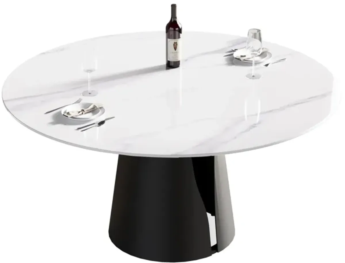 59.05" Modern Artificial Stone Round Carbon Steel Base Dining Table - White / Black