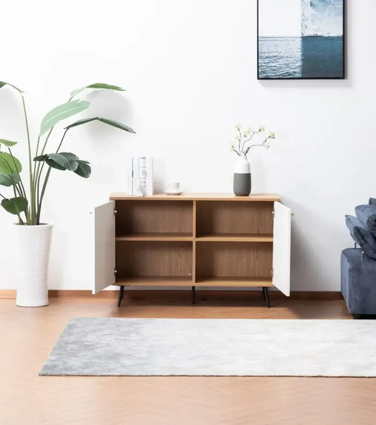 Carlotta - Storage Console Cabinet Table - Light Brown And White