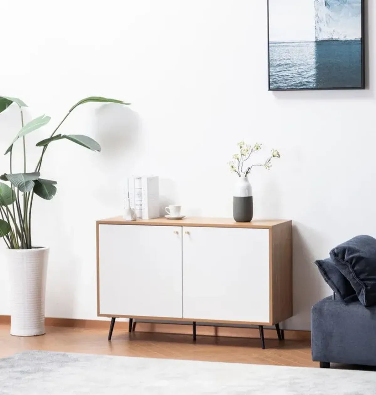 Carlotta - Storage Console Cabinet Table - Light Brown And White