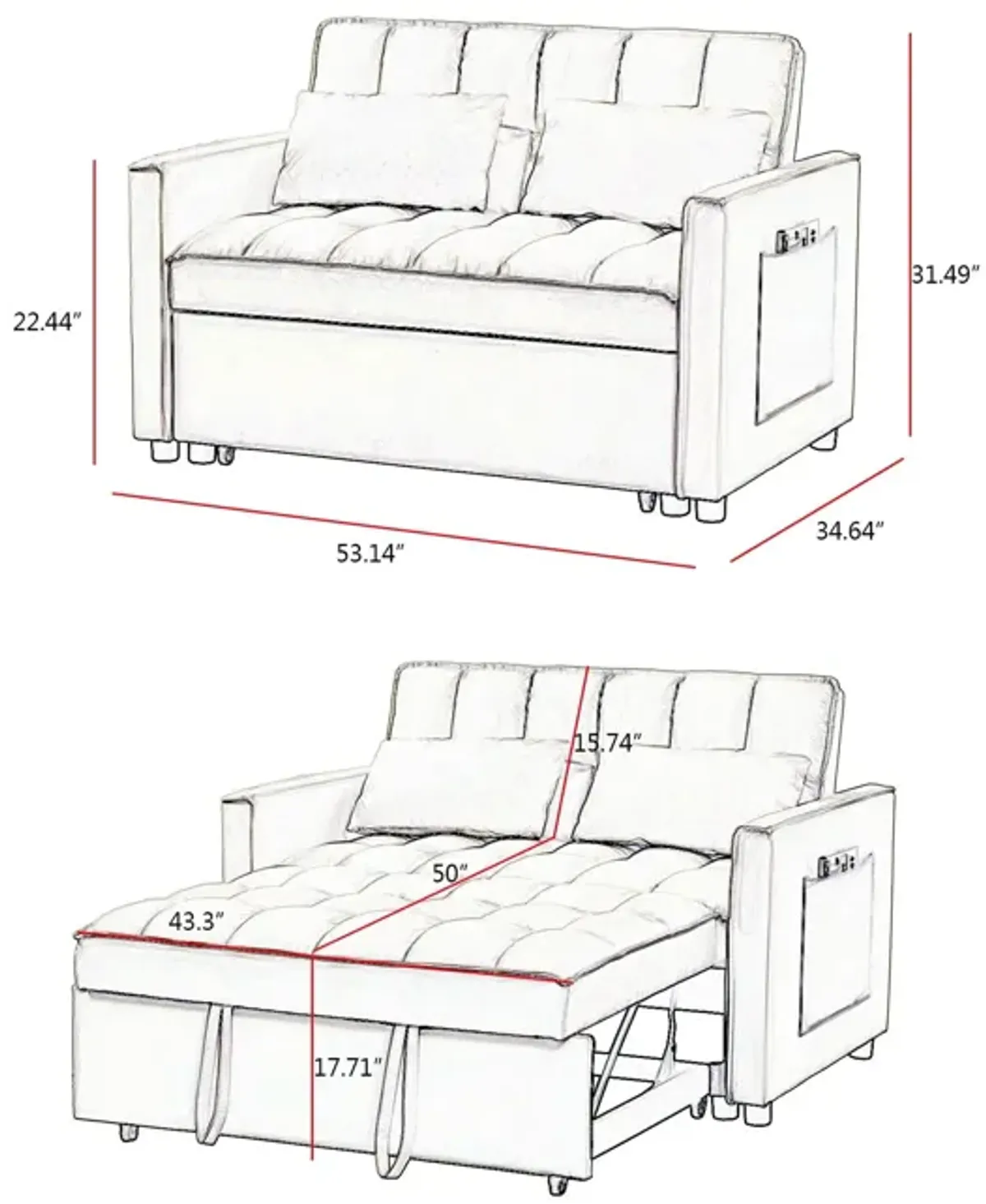 Velvet Loveseat Sofa Bed