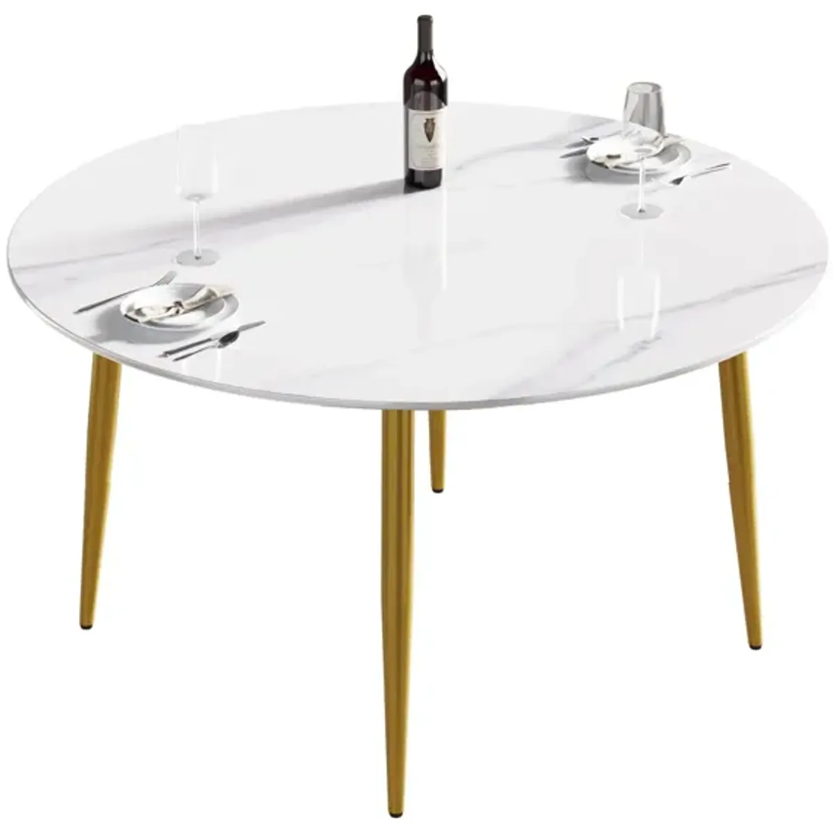 Modern Man-Made Stone Round Metal Dining Table-Position For 6 People