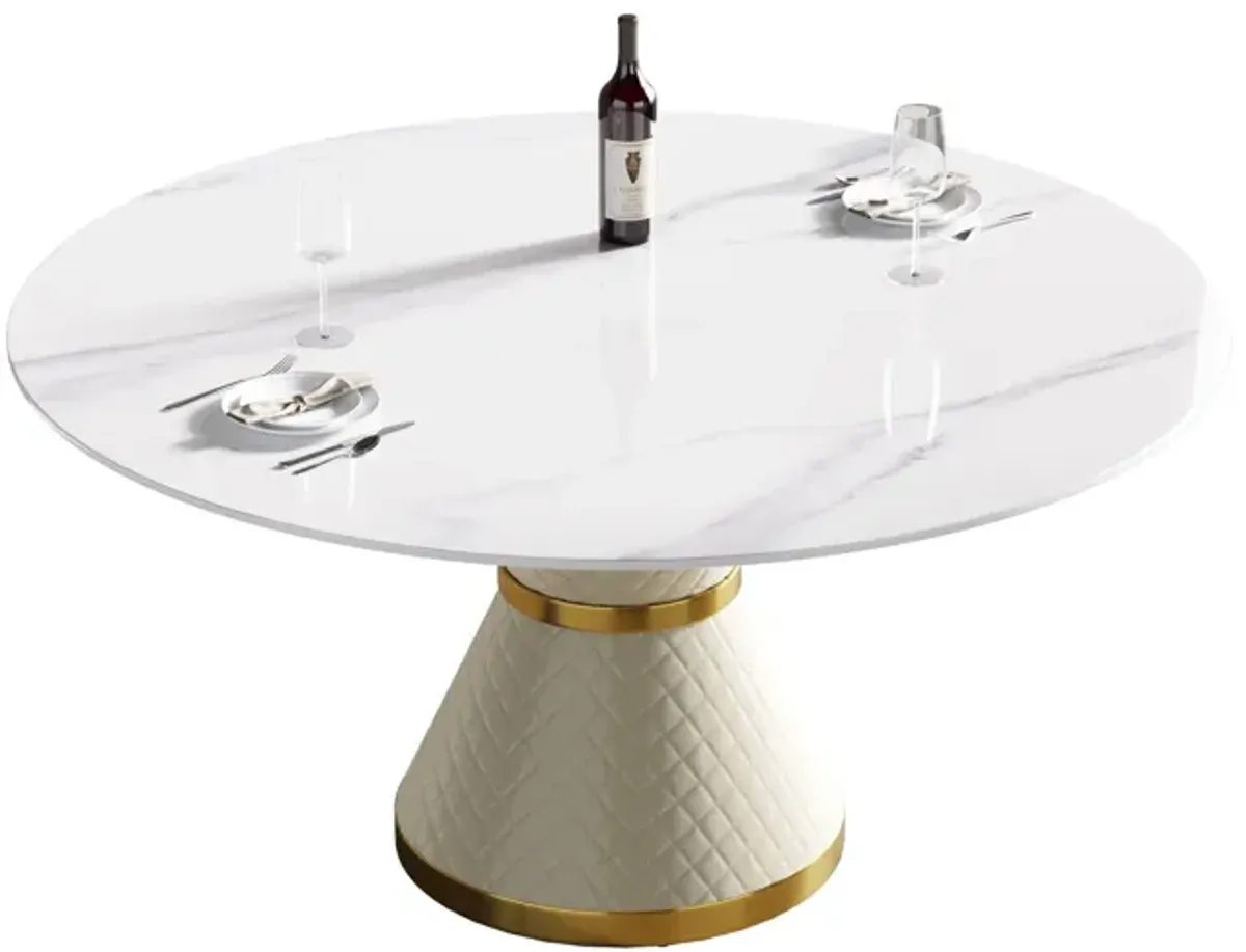 Modern Artificial Stone Round Carbon Steel Base Dining Table, Can Accommodate 6 People