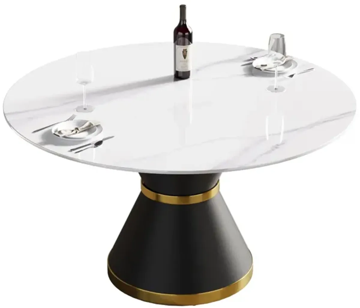 Modern Artificial Stone Round Carbon Steel Base Dining Table, Can Accommodate 6 People