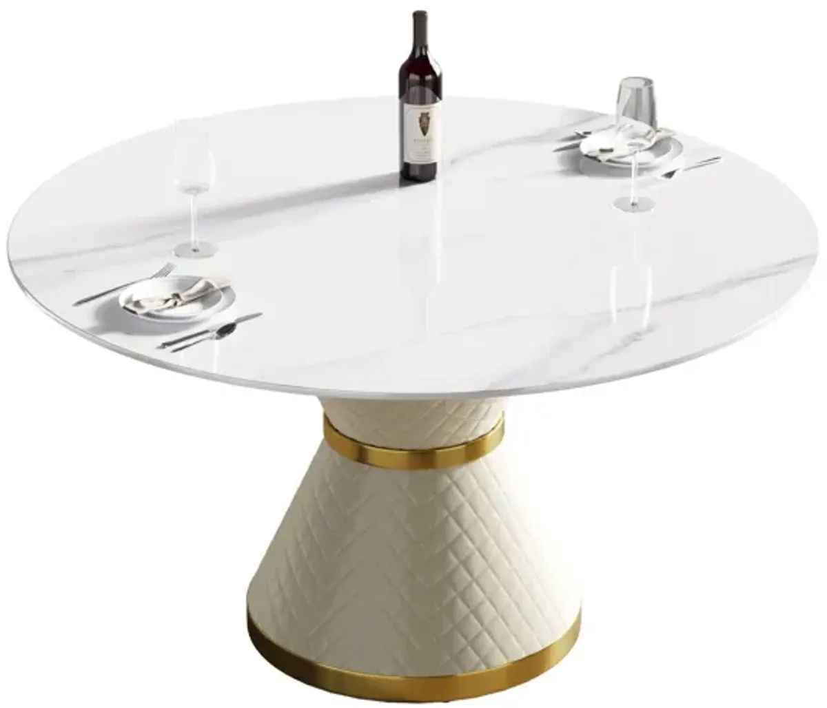 Modern Artificial Stone Round Carbon Steel Base Dining Table, Can Accommodate 6 People