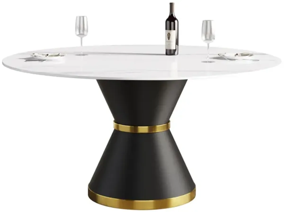 Modern Artificial Stone Round Carbon Steel Base Dining Table, Can Accommodate 6 People