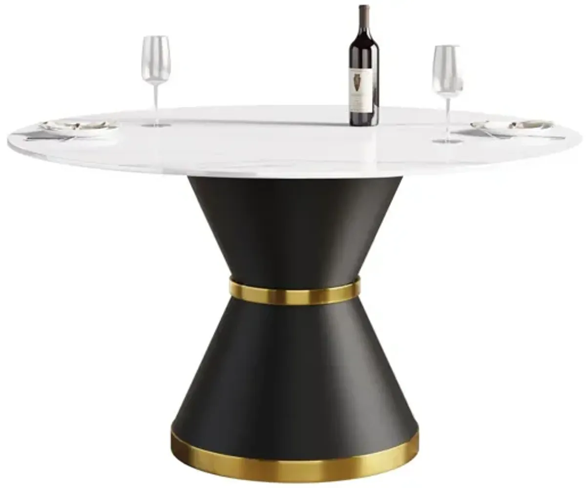 Modern Artificial Stone Round Carbon Steel Base Dining Table, Can Accommodate 6 People