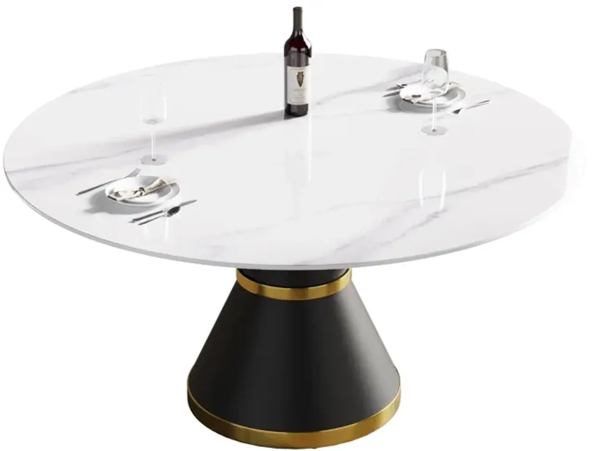 Modern Artificial Stone Round Carbon Steel Base Dining Table, Can Accommodate 6 People