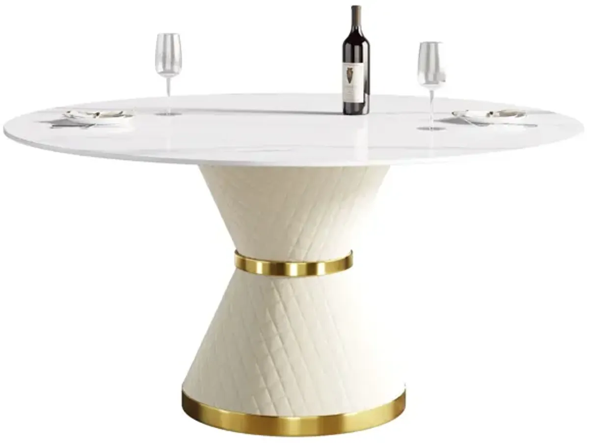 Modern Artificial Stone Round Carbon Steel Base Dining Table, Can Accommodate 6 People