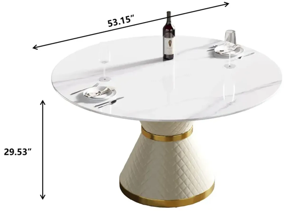 Modern Artificial Stone Round Carbon Steel Base Dining Table, Can Accommodate 6 People