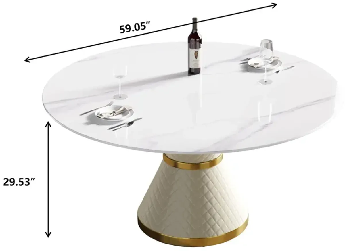 Modern Artificial Stone Round Carbon Steel Base Dining Table, Can Accommodate 6 People